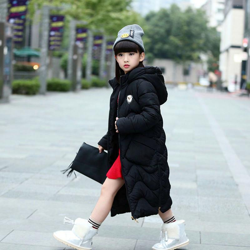 Girls' Winter Warm Cotton Clothes Thicken Plus Fleece Windproof Knee Winter Clothes