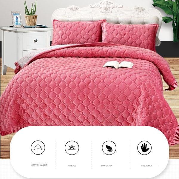 Winter Crystal Velvet Lace Warm Sheet Double Layer Plus Cotton Bed Cover Thicker Blanket Non-slip Short Fleece Blanket