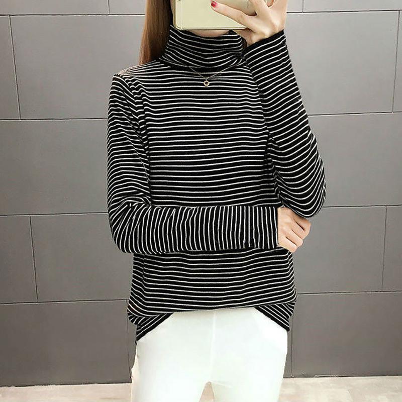 Thicken Plus Velvet Thermal Clothing Women's Underwear Tight-fitting High-neck Striped Winter Bottoming Shirt One-piece Gold Velvet Top