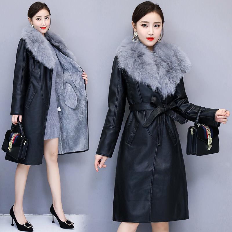 Large size Leather coat Winter Woman's Leather clothing Luxurious Long sleeve Leather jacket Wild