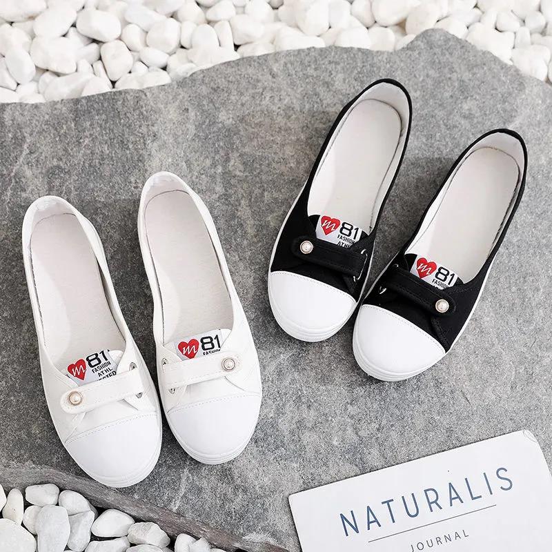 Canvas Shoes Female Students Korean Version of The Breathable White Shoes Low-cut Shallow Mouth Flat Casual Shoes A Pedal Female Net Shoes