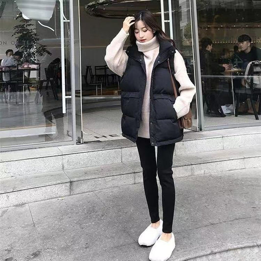 Down Cotton Waistcoat Loose Winter Sleeveless Waistcoat Vest Lapel Short Bread Jacket Capless Stand-up Collar Cotton Jacket