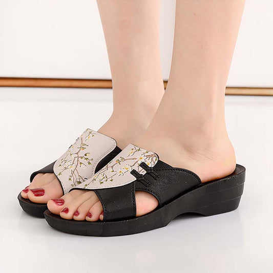 Middle-aged Elderly Mother Sandals and Slippers Thick-soled Slope-heeled Ladies Mid-heel Non-slip Comfortable Outer Wear Soft-soled Increased Sandals