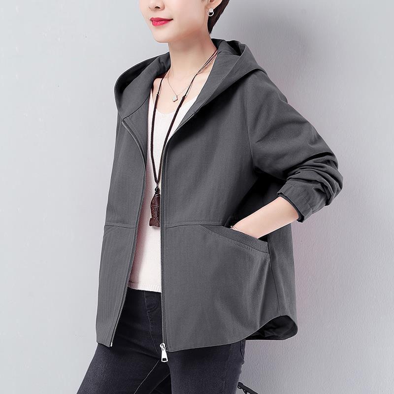 Women's Jacket Spring and Autumn 2021 New All-match Jacket Solid Color Loose Large Size Casual Short Windbreaker