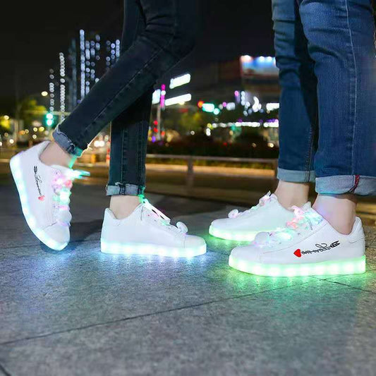 Men and Women Sports Shoes Waterproof Rechargeable Colorful Luminous Shoes Casual Sports Shoes Couples Small White Shoes Fluorescent Luminous Shoes