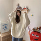 Autumn Hooded Cardigan Sweater Female Student Mid-length Top Coat Ins Korean Version Loose All-match Jacket Zipper Coat Long-sleeved Hooded Sweater