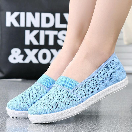 Solid Color Cotton Linen Shoes Women's Shoes Breathable Thread Empty Mesh Sneakers Women's Casual Mesh Lazy Mesh Shoes