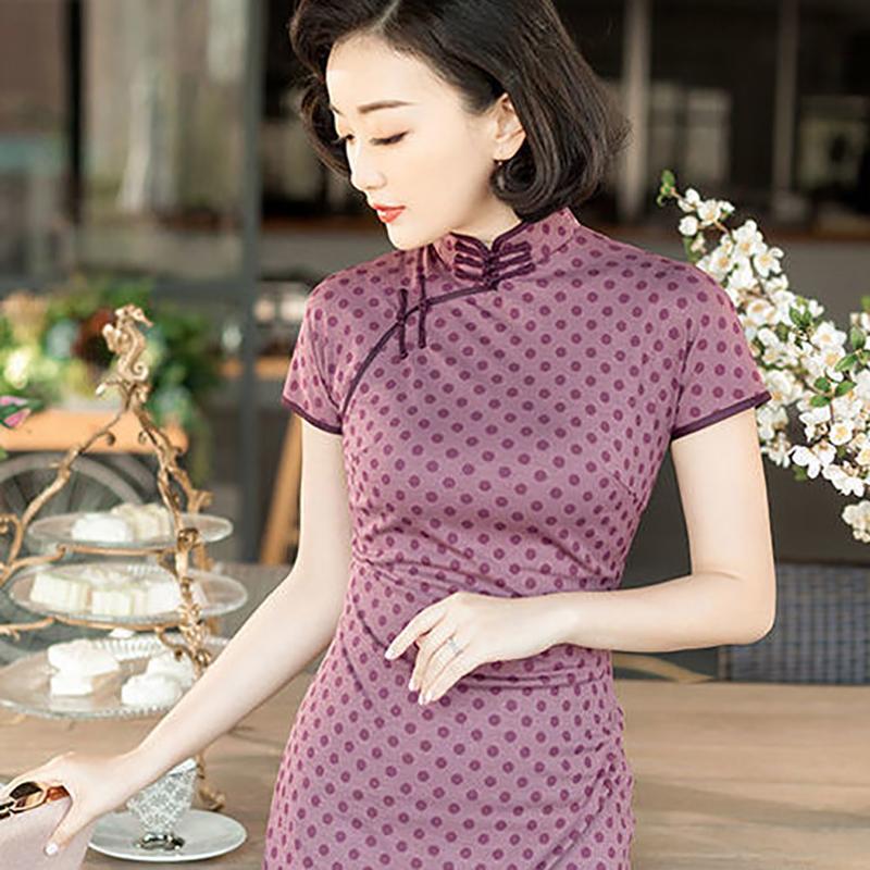 High-end Daily Cheongsam Dress Spring and Summer Knitting Improved Cheongsam Dress Mid-length Temperament Mother