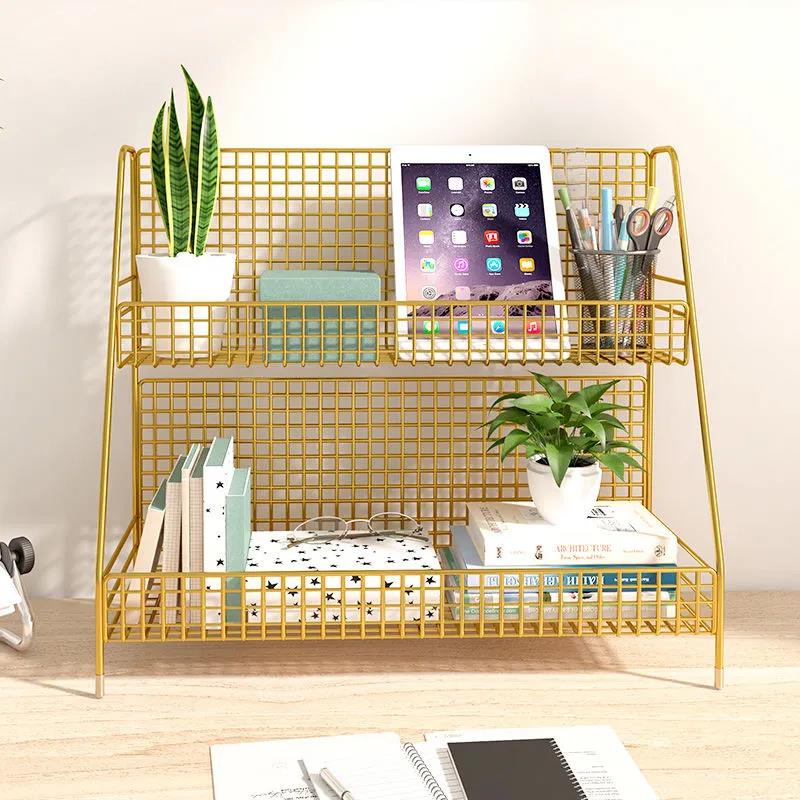 Desktop Shelf Storage Office Finishing Rack Bedside Bay Window Table Multi-layer Wrought Iron Desk Small Book Shelf