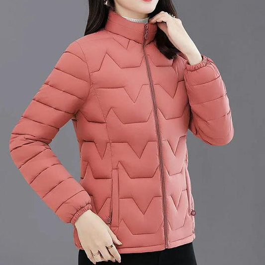 Women Winter Down-filled Coat Solid Color Slim Short Wadded Jacket Large Size Stand Collar Zipper Cotton Coats