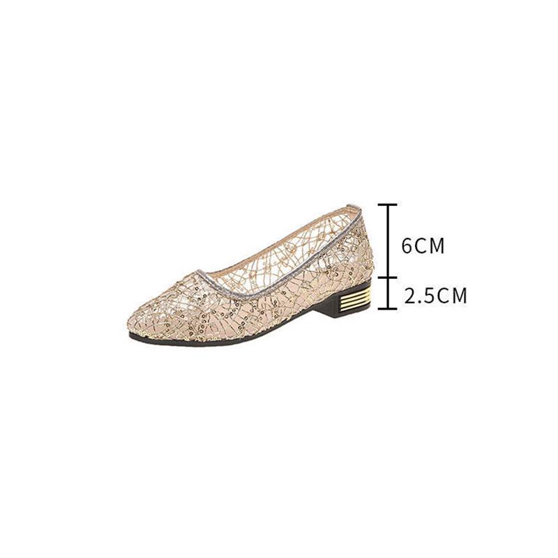 Summer Thick Heel Sandals Women Mesh Hollow Out Pointed Single Shoes Korean All-match Medium Heel Work Sandals Comfortable Breathable Sandals