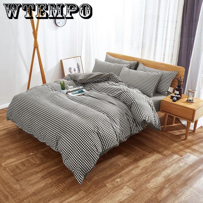 4pcs Plaid Bedding Set Summer Bed Linens Set  Simple Style Duvet Cover  Pastoral Bed Set Adult Bedding Bedclothes Skin-friendly Pillowcases