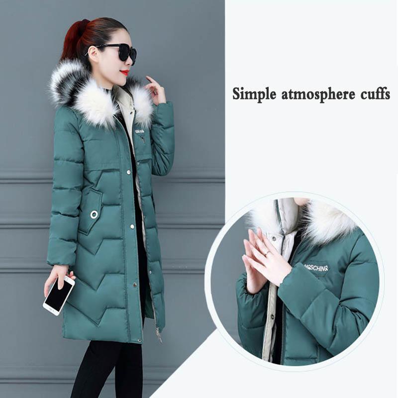 Down Padded Jacket Women's Mid-length Winter Clothes Korean Style Slim and Thin Big Fur Collar Thick Padded Jacket