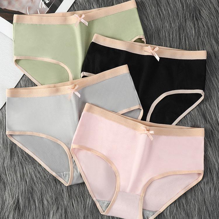 4Pcs/Set Women's Seamless Cotton Panties Solid Color Large Size Mid Waist Causal Soft Briefs