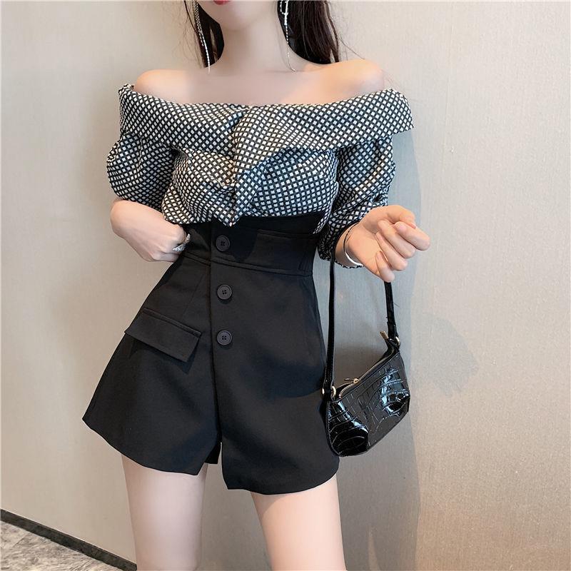 WTEMPO Button Solid Color Irregular Pants Shorts Women Spring and Summer High Waist Slimming Casual Loose A-line Wide-leg Pants