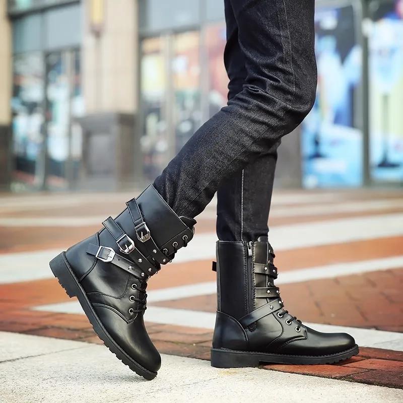 Korean Style Trendy Men's Boots Autumn and Winter Men's High Boots Casual Martin Boots Youth British High-top Leather Boots