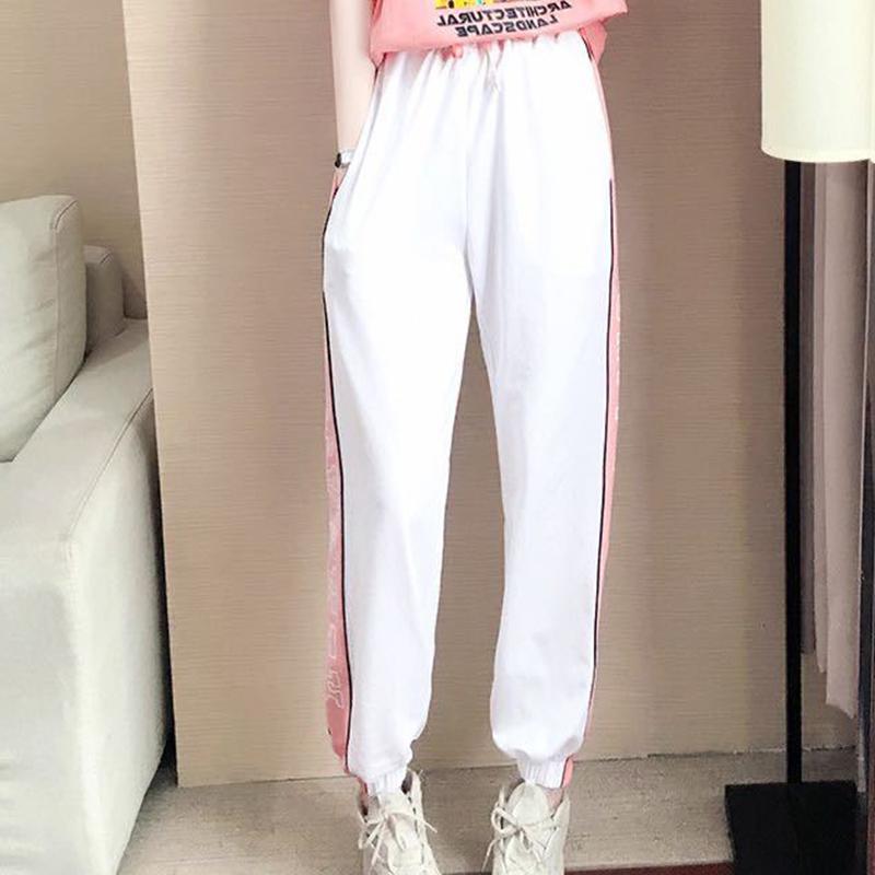 Summer One-piece/suit Sportswear Female Loose Temperament Casual Wear Short-sleeved Top Loose Wide-leg Pants Cute Pink Hip-hop Pictures