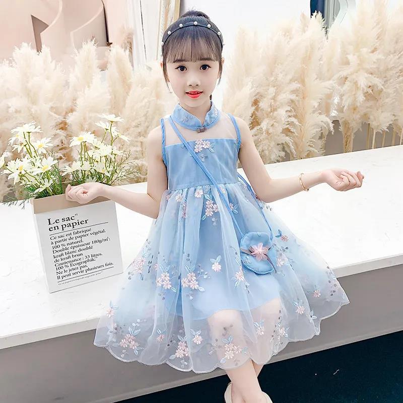 Embroidered Sweet Girl A-line Dress Summer Dress Children's Clothing Girl Princess Skirt Children's Vest Mesh Skirt