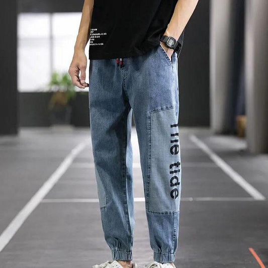 S-5XL Men's Autumn and Spring Plus Size Streetwear Hip Hop Trousers Men's Jeans Long Denim Pants Elastic Harem Pants Joggers Pants