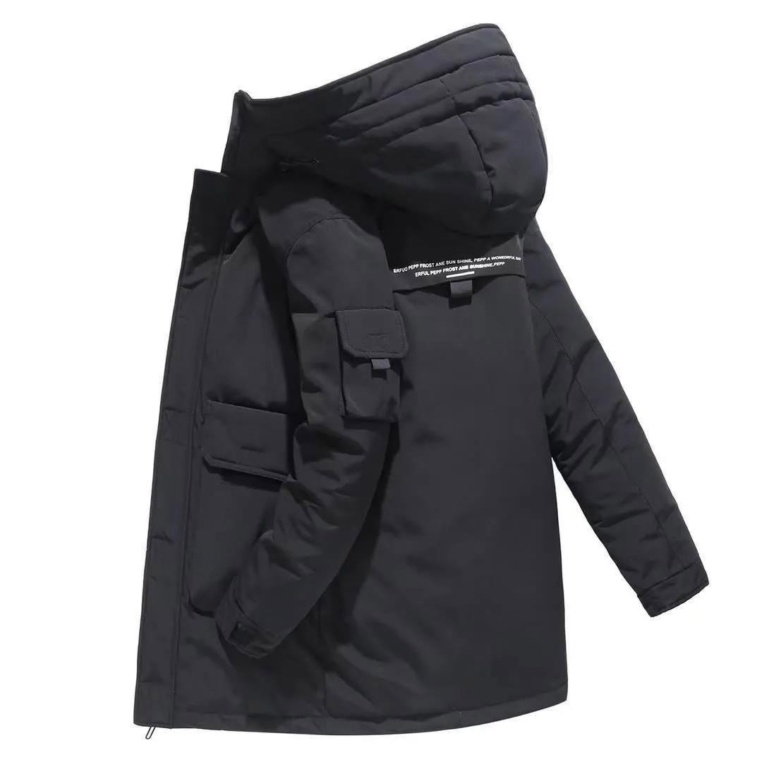 Winter Men's High-end Tooling Down Jacket Men's Mid-length Warm and Thick Hooded Tide Jacket Men