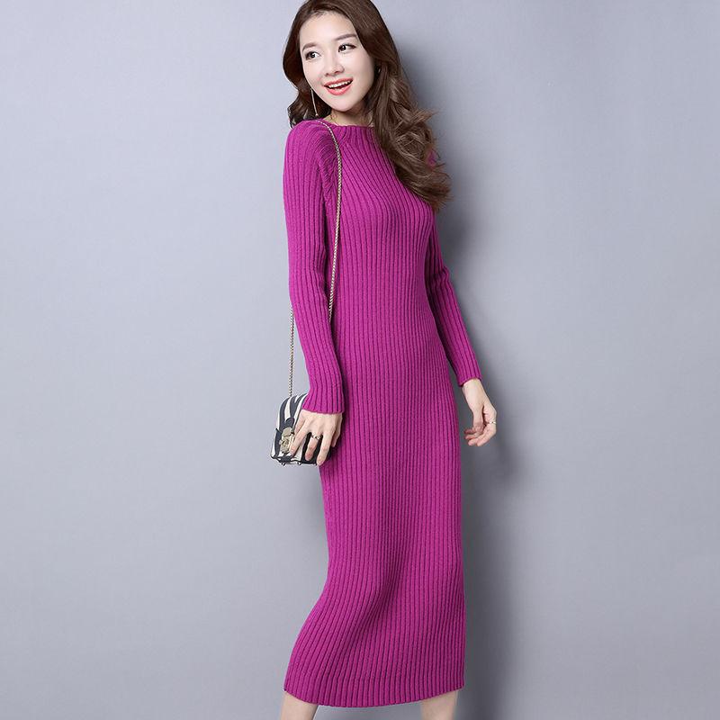 Woman Medium and Long Section High Collar Sweater Winter Knitting Sweaters Skirt Large Size Sweater