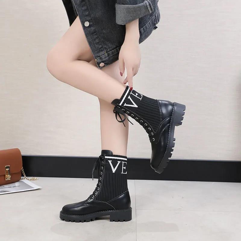 Martin Boots Female British Style Black 2021 Autumn Thick-soled Handsome Retro Student Sports Motorcycle Boots