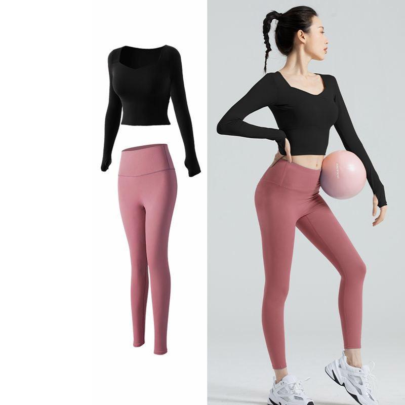 Seamless Women Yoga Set Workout Sportswear Gym Clothing Fitness Long Sleeve Crop Top High Waist Leggings Sports Suits