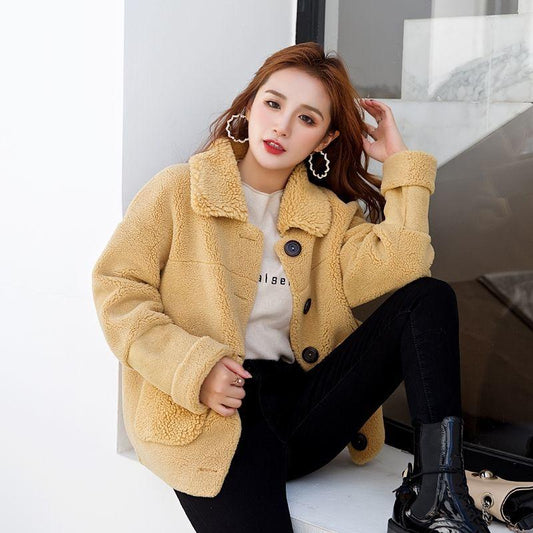 Women's Granular Fur Imitation Coat Thickened Small Grain Fur Integrated Loose Short Winter Coat