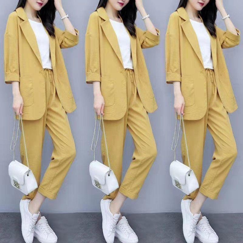 Professional Suit Plus Size Women's Loose and Thin Professional Casual Suit Two-piece Jacket + Straight Pants for Work and Casual Occasions