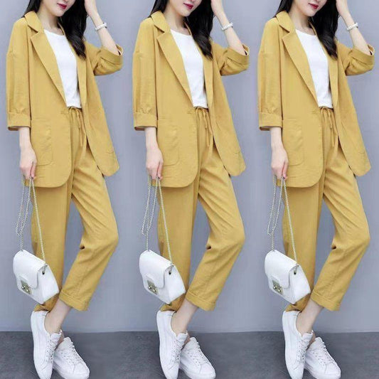 Professional Suit Plus Size Women's Loose and Thin Professional Casual Suit Two-piece Jacket + Straight Pants for Work and Casual Occasions