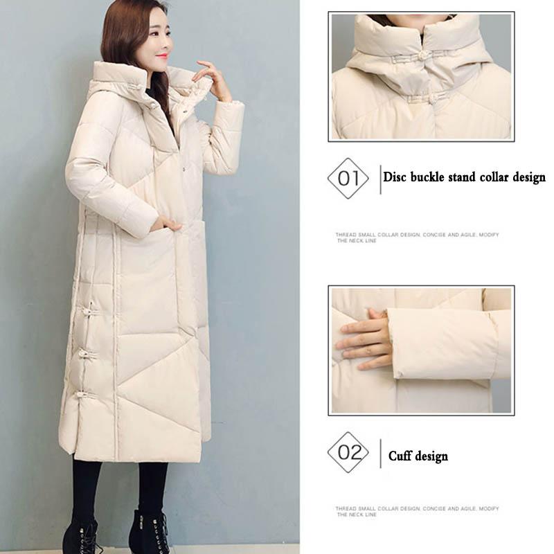 Retro Padded Down Padded Jacket Women's Winter Ethnic Style Loose Long Over-the-knee Jacket