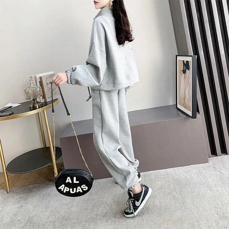 2PCS Women's Autumn Leisure Sports Sweater Suit Two-Piece Zipper Cardigan + Sweatpants Ladies Loose Fitness Clothing