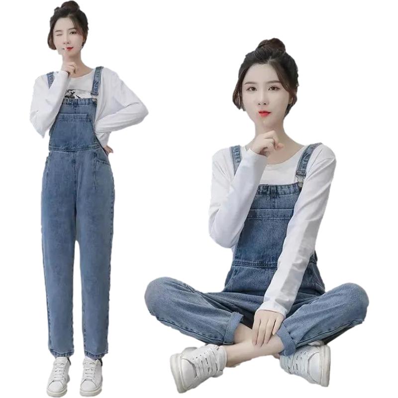 WTEMPO Summer Denim Jumpsuit Student Woman Jeans Long Romper Pants Zipper Pockets Sleeveless Adjusted Overalls Trousers