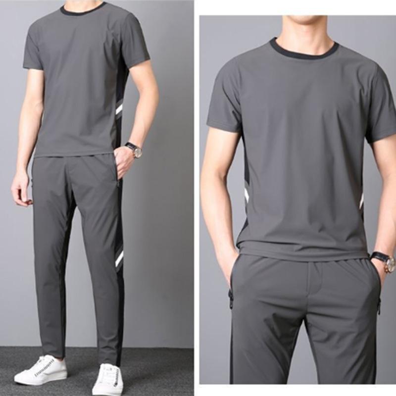 Silky Soft Q Elastic Ultra-thin Quick-drying Ice Silk Two-piece Summer High-end Men's Casual Sports Suit Trend