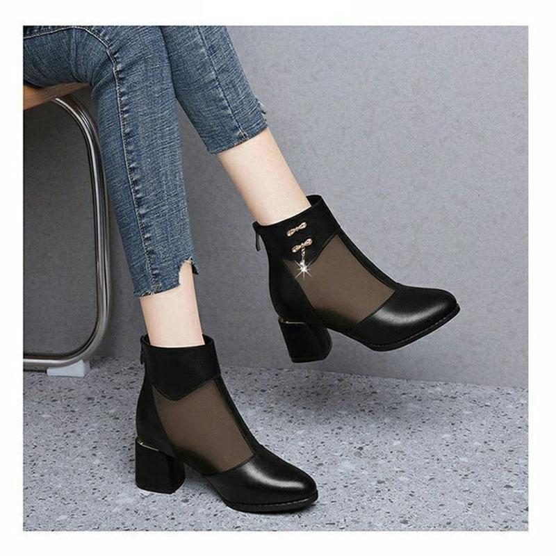 Spring and Summer Mesh Sandals Mid-heeled Soft-soled Non-slip Round-toe Thick-heeled Sandals Women