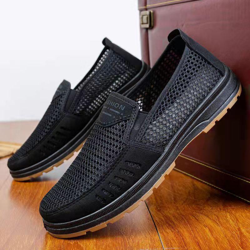 Summer Old Beijing Cloth Shoes Men's Breathable Casual Beef Tendon Sole Dad Shoes Middle-aged and Elderly Deodorant Slip-on Net Shoes