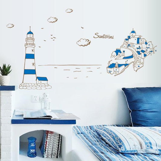 Removable wall sticker Mediterranean bedroom background decoration sticker landscape wallpaper pvc