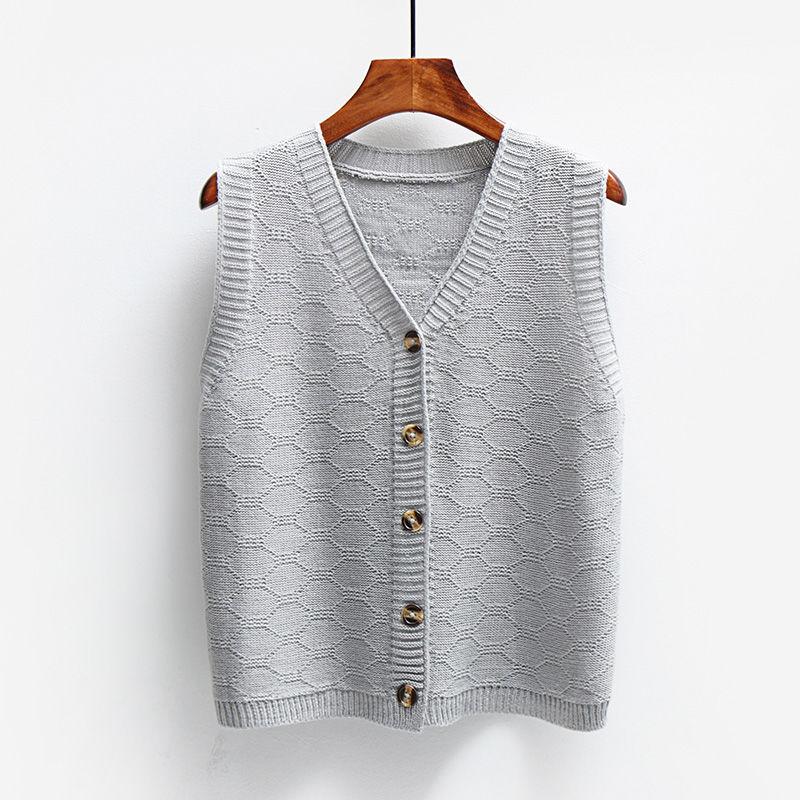 2021 Spring and Autumn Cardigan Knitted Vest Women's V-neck Sweater Vest Sleeveless Wool Waistcoat