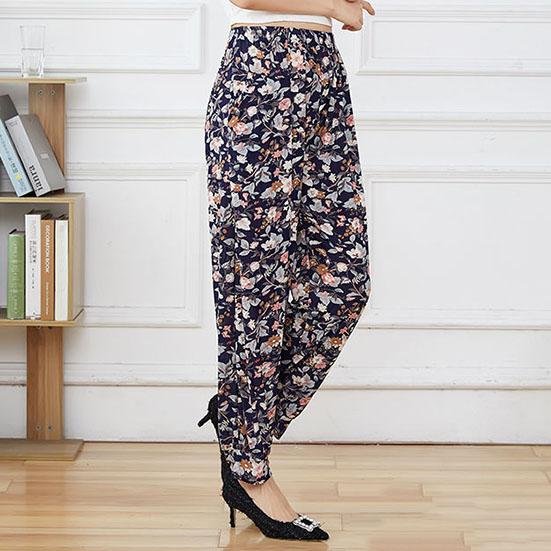 Women's Summer and Autumn Large Size Pants Loose Printed Jogger Pants High Waist Thin Casual 2pcs Cropped Pants