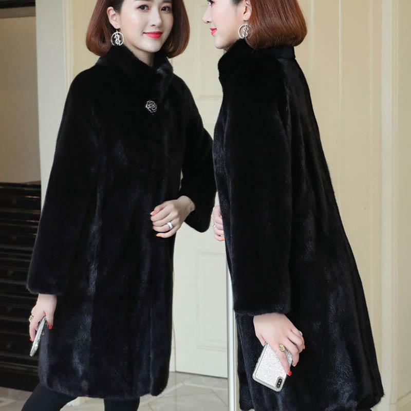 Faux Mink Coat Women Mid-length Winter High-end High-end Stand-collar Cotton Coat