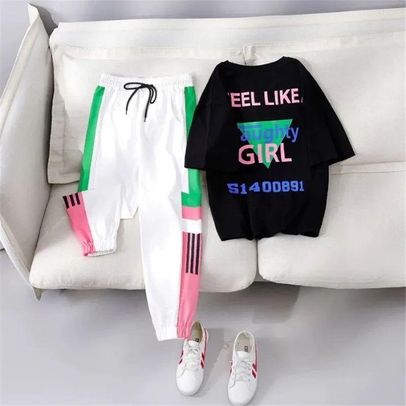 Suit Sports and Leisure Suit Women's Summer Loose and Thin Short-sleeved Two-piece Short-sleeved T-shirt Loose-fitting Sports Pants