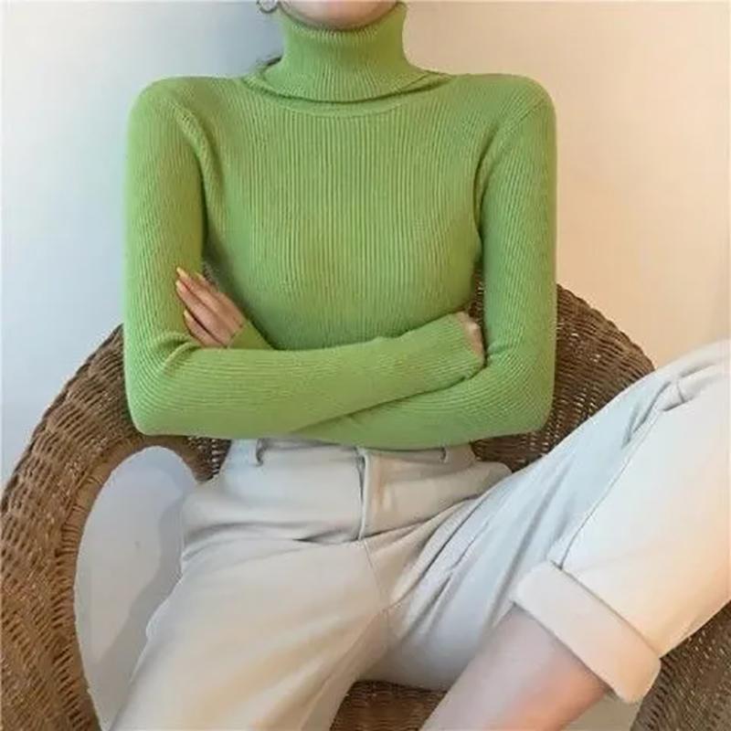 Turtleneck Sweaters Women Autumn Winter High Neck Pullover Sweaters Knitted Jumpers Solid Casual Slim Long Sleeve Basic Tops