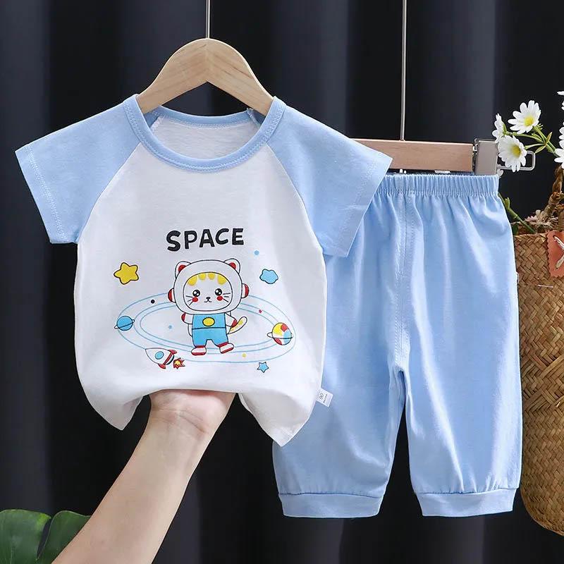 Summer Children's Cotton Short-sleeved Suit Soft Skin-friendly Half-sleeve Pants Boys and Girls Summer Baby Two-piece Suit