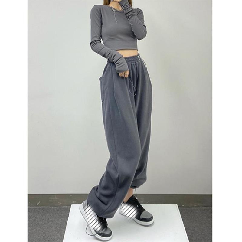 Sports Pants Women's High Waist Slim Straight Loose Wide Leg Drawstring Casual Sweat Pants Drawstring Pants