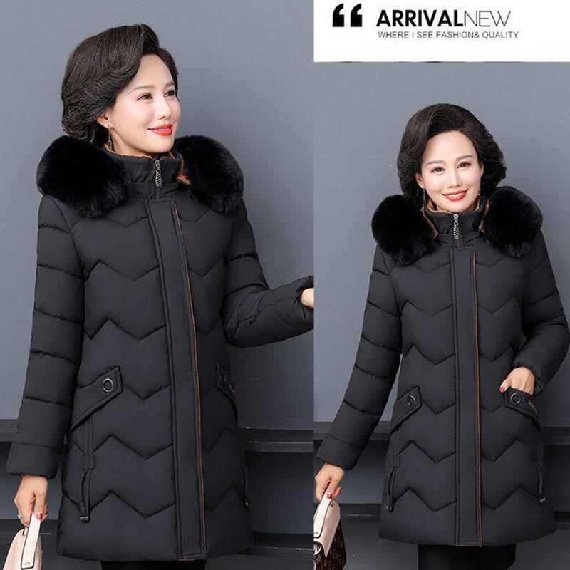 Winter Jacket Middle-aged and Elderly Cotton-padded Jacket Women's Down Cotton-padded Jacket Large Size Mid-length Thick Warm Cotton Jacket