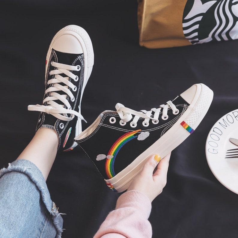 Rainbow Gay Pride Shoes - LGBTQA Pride Sneakers - Women High Top Sneakers - Vulcanized Shoes - Equality Canvas Shoes - Canvas Hightop Shoes