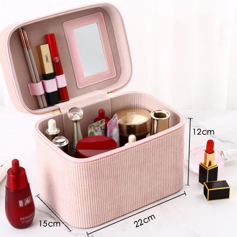 Portable Cosmetic Bag, Large Capacity Advanced Flannel Multi-layer Cosmetic Case Multifunctional Portable Cosmetic Storage Box