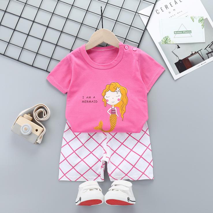 Children's Short Sleeve Suit Korean Style Boys and Girls Set Printing T-shirt + Shorts Two Piece Set