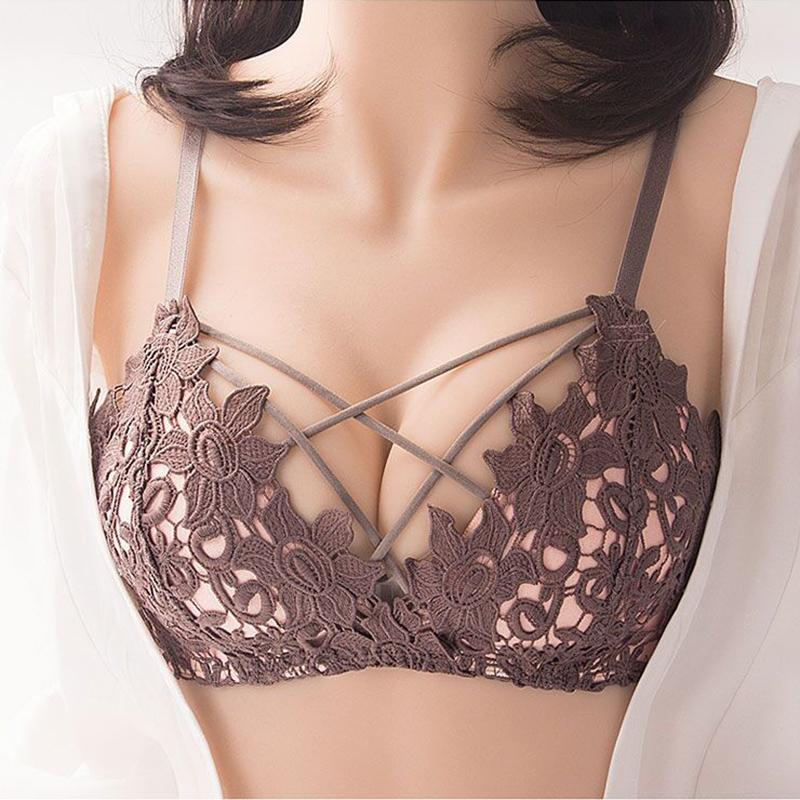 Sexy Thin Bra Size Chest Gathered Lace Embroidery No Steel Ring Beautiful Breast Underwear Bra Sexy Lace Ladies Underwear