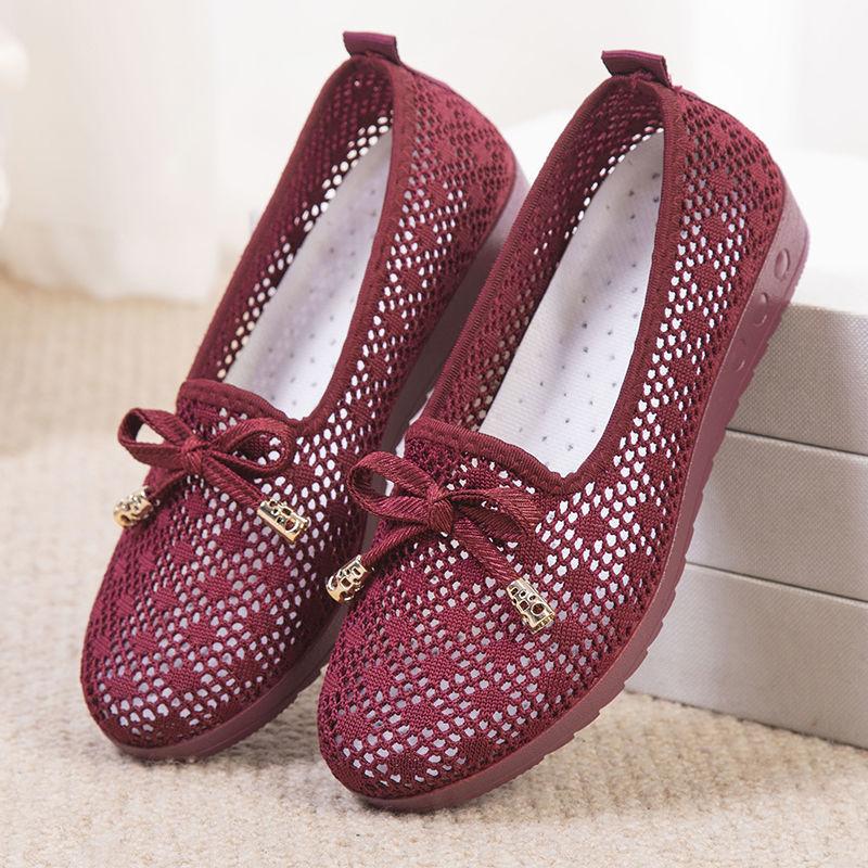 Summer Old Beijing Cloth Shoes Women's Net Shoes Breathable Mesh One-foot Mother Shoes Shallow Mouth Non-slip Casual Shoes Women